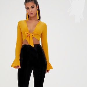 Pretty Little Thing Mustard Tie Front Crop Top